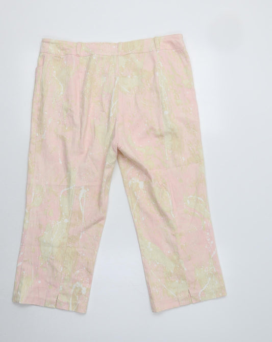 Giant Womens Pink Geometric Cotton Cropped Trousers Size 14 L21 in Regular