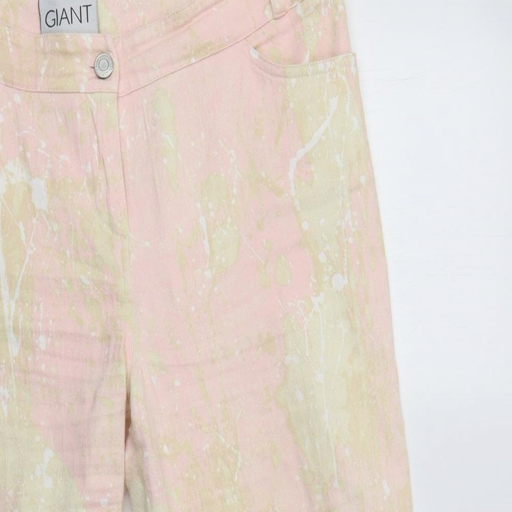 Giant Womens Pink Geometric Cotton Cropped Trousers Size 14 L21 in Regular