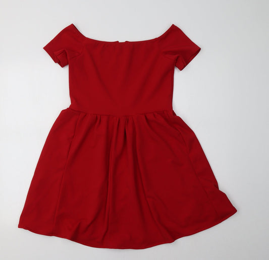 Select Womens Red Polyester Fit & Flare Size 12 Round Neck