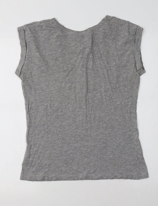 New Look Womens Grey Cotton Basic T-Shirt Size 10 Crew Neck - Heart