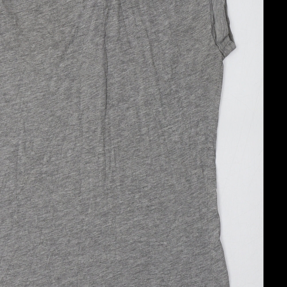 New Look Womens Grey Cotton Basic T-Shirt Size 10 Crew Neck - Heart