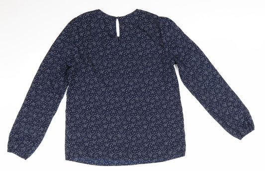Mademoiselle Womens Blue Polka Dot Polyester Basic Blouse Size 8 Round Neck - Pin Tuck Detail to front