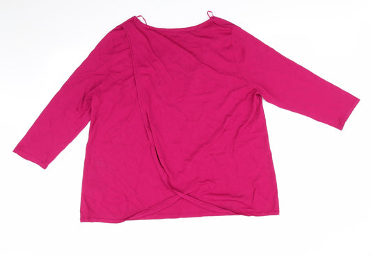 M&Co Womens Pink Round Neck Viscose Pullover Jumper Size 20 - Cerise Pink Wrap Back