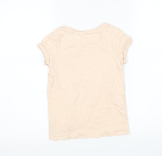 NEXT Girls Beige Cotton Basic T-Shirt Size 8 Years Round Neck