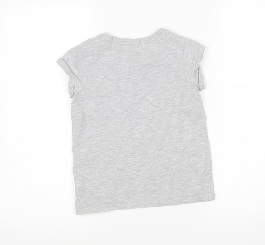 NEXT Girls Grey Cotton Basic T-Shirt Size 8 Years Round Neck