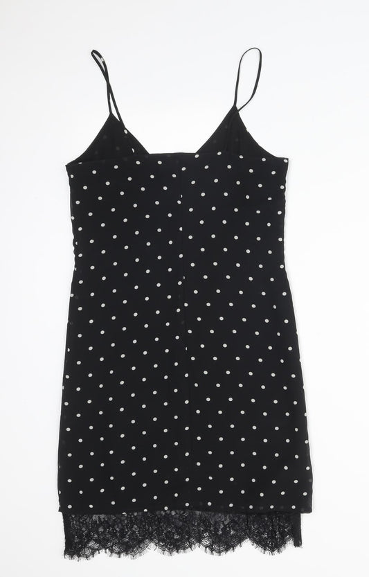 H&M Womens Black Polka Dot Polyester Pencil Dress Size 4 V-Neck
