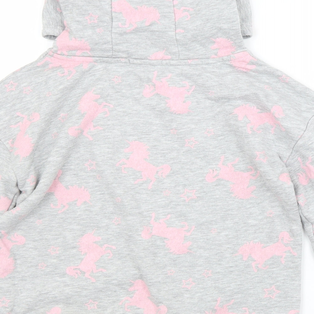 Primark Girls Grey Animal Print Cotton Pullover Hoodie Size 9-10 Years - UNICORN