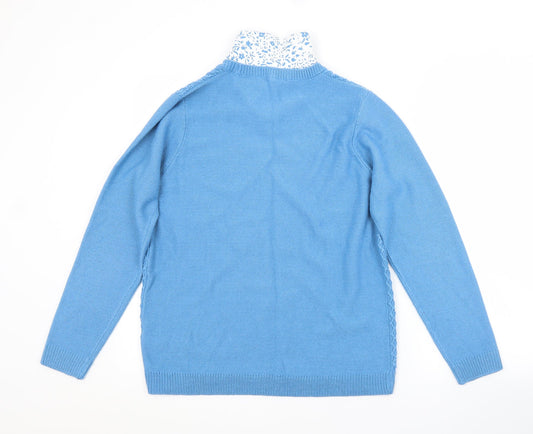 ISLE Womens Blue Collared Argyle/Diamond Acrylic Jumper Size 14