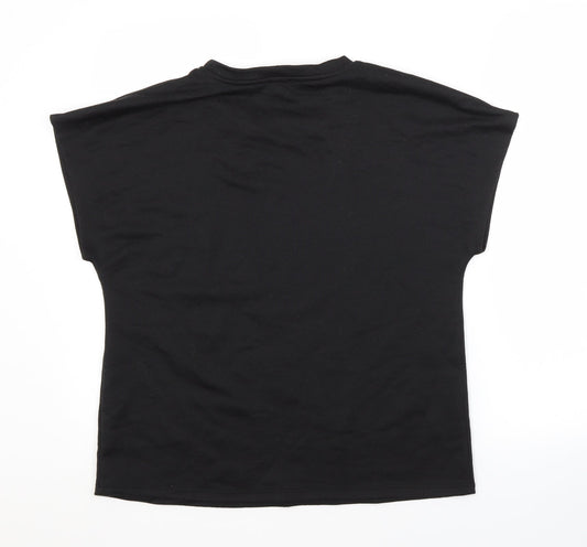 JEFF & CO Womens Black Polyester Basic T-Shirt Size 10 Crew Neck