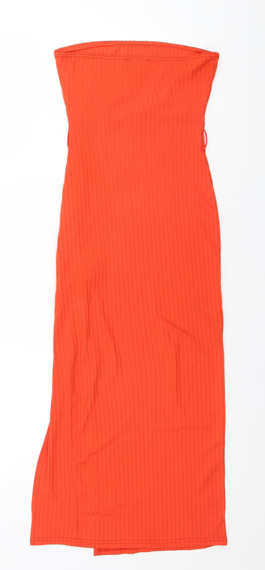 New Look Womens Orange Striped Polyester Pencil Dress Size 6 Off the Shoulder