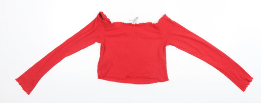 Divided Womens Red Cotton Basic T-Shirt Size S Square Neck