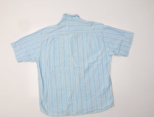 Armando Mens Blue Striped Cotton Button-Up Size L Collared