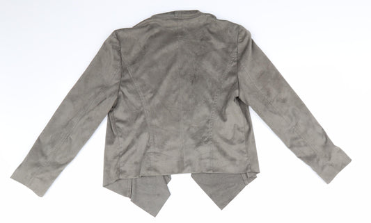 M&Co Womens Green Jacket Size 10 - Khaki Suede Effect Short Waterfall Lined back