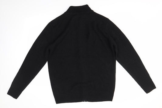 Kensington Mens Black High Neck Acrylic Full Zip Jumper Size L