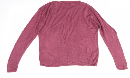 Lauren taylor Womens Pink Round Neck Floral Acrylic Pullover Jumper Size M