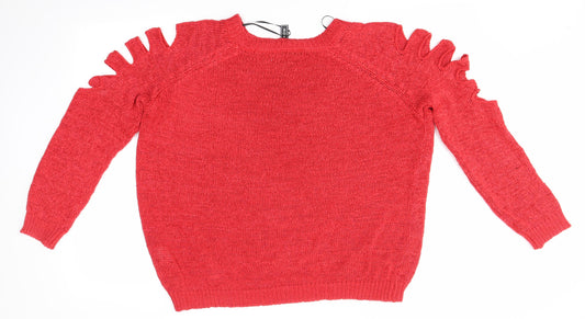 Rainbow Womens Red Round Neck Acrylic Pullover Jumper Size M