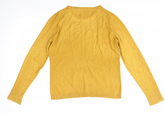 Preworn Womens Yellow Round Neck Acrylic Pullover Jumper Size M
