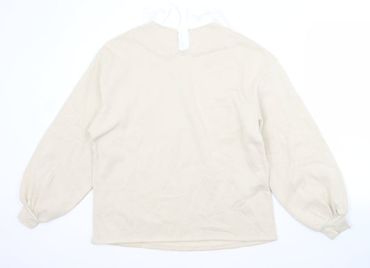 H&M Womens Beige Crew Neck Cotton Pullover Jumper Size M