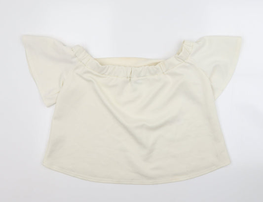 Boohoo Womens White Polyester Basic Blouse Size 12 Boat Neck
