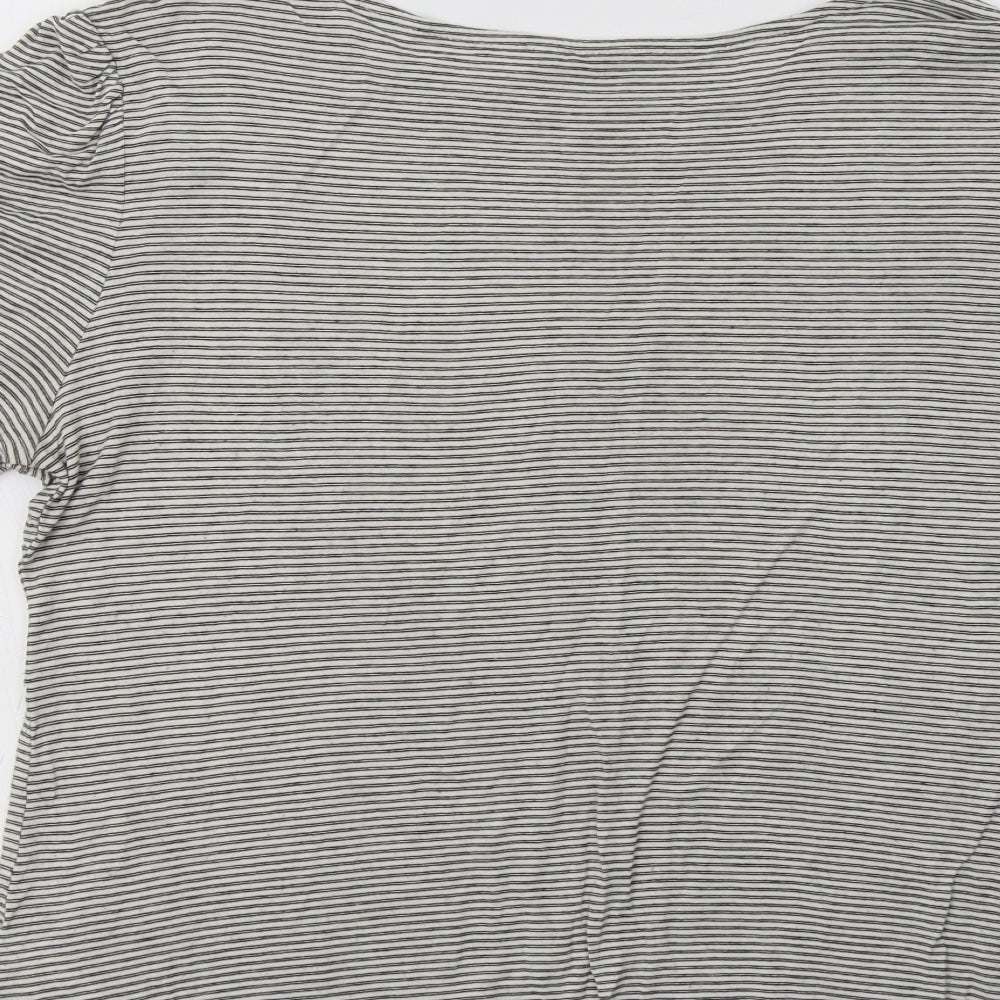 Warehouse Womens Grey Striped Viscose Basic Blouse Size 14 Round Neck
