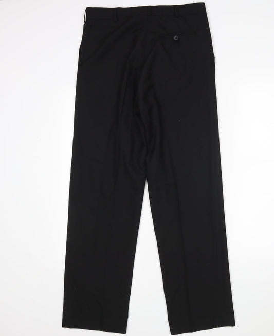 Preworn Mens Black Polyester Trousers Size 32 L30 in Regular