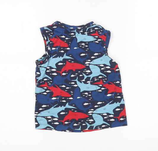 HULLALALOO Boys Multicoloured Animal Print Cotton Basic Tank Size 5-6 Years Round Neck - Sharks