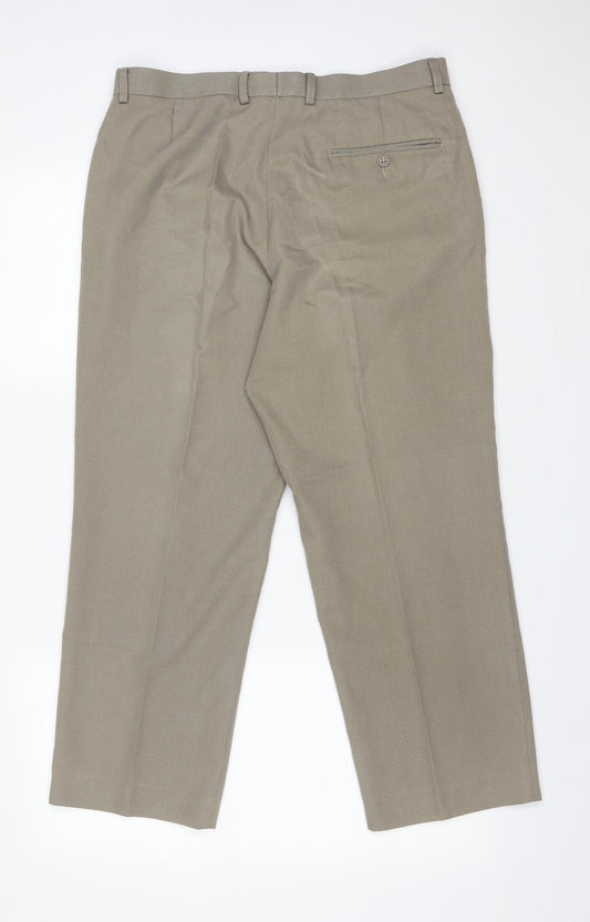 M&S Mens Beige Polyester Dress Pants Trousers Size 34 L29 in Regular