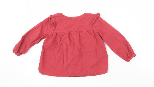 H&M Girls Purple 100% Cotton Basic Button-Up Size 12-18 Months Round Neck Button - Frill Detail