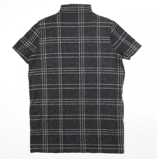 Select Womens Grey Check Polyester Pencil Dress Size 14 High Neck Pullover