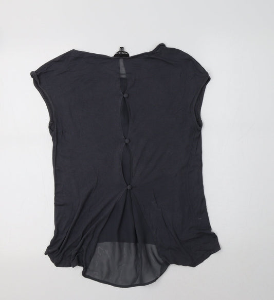 Warehouse Womens Grey Geometric Basic Blouse Size 10 Crew Neck