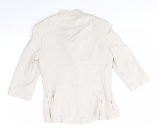 Soon Womens Beige Jacket Size 10 - Line Look Jacket Mandarin Style Collar ¾ Sleeves