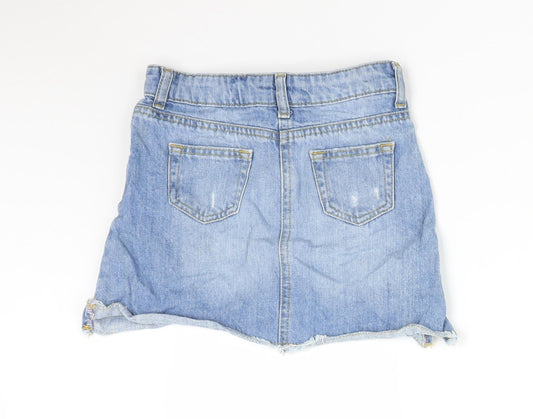 Matalan Girls Blue Cotton Straight & Pencil Skirt Size 8 Years Regular