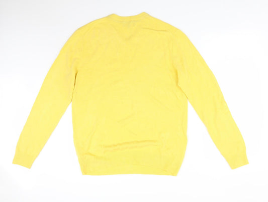 COLLECTION Mens Yellow Acrylic T-Shirt Size L V-Neck