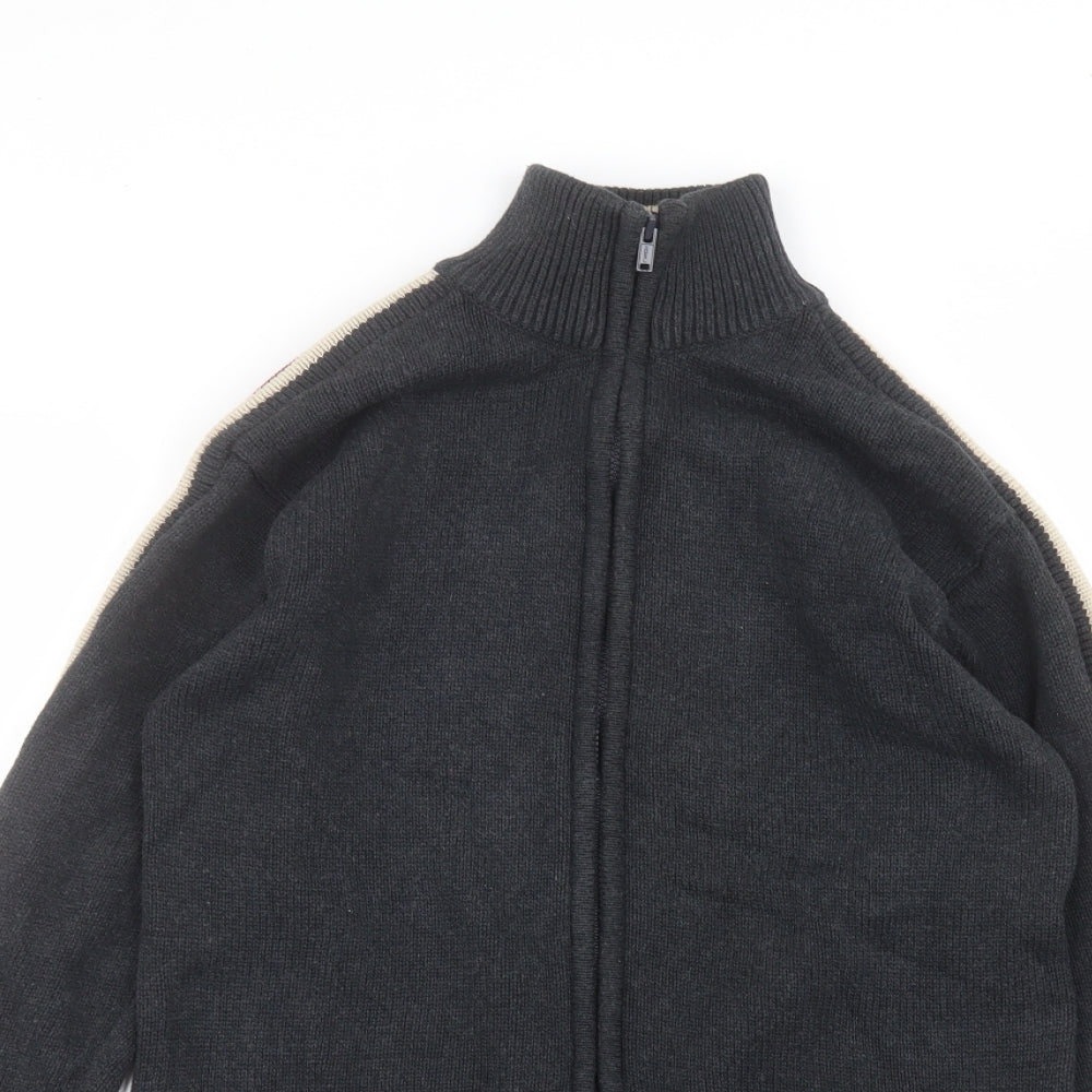 Lee Cooper Mens Black Round Neck Cotton Full Zip Jumper Size M