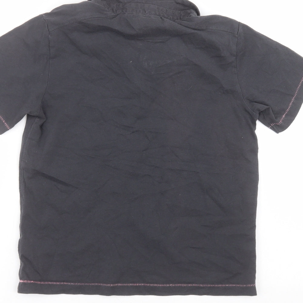 Marks and Spencer Girls Black Cotton Basic Polo Size 7-8 Years Collared