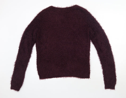 H&M Womens Purple Round Neck Polyester Pullover Jumper Size L