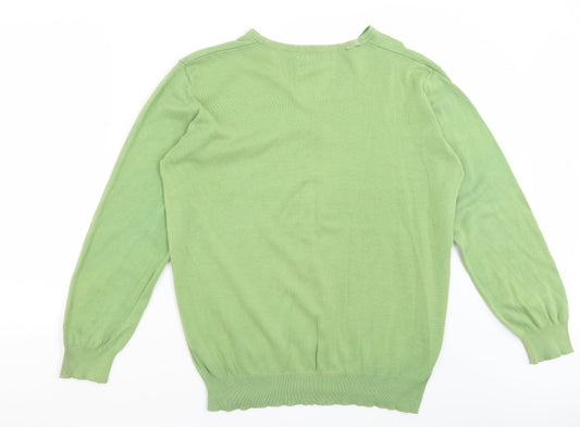 Denim Seventy Three Mens Green V-Neck Cotton Pullover Jumper Size L