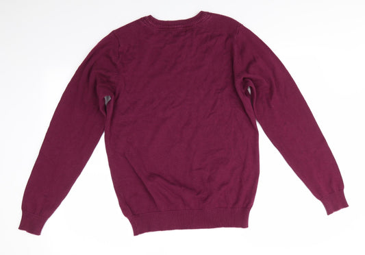 Avenue Mens Purple Round Neck Cotton Pullover Jumper Size M - Shoulder Detail Burgandy