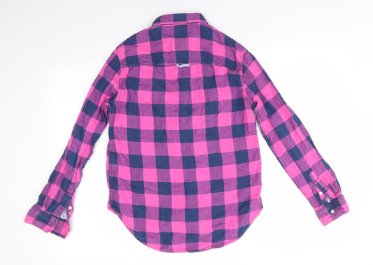 Abercombie kids Girls Pink Check Cotton Basic Button-Up Size XL Collared - Blue & Pink Check and lined blue & white