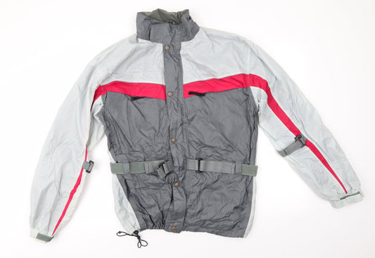 Crane Road Mens Grey Striped Rain Coat Coat Size M - Grey Red Colourblock Adjustable straps