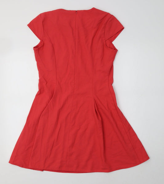 Definbitions Womens Red Polyester Fit & Flare Size 14 Round Neck