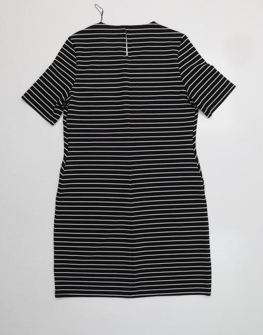 Papaya Womens Black Striped Polyester Bodycon Size 10 Round Neck