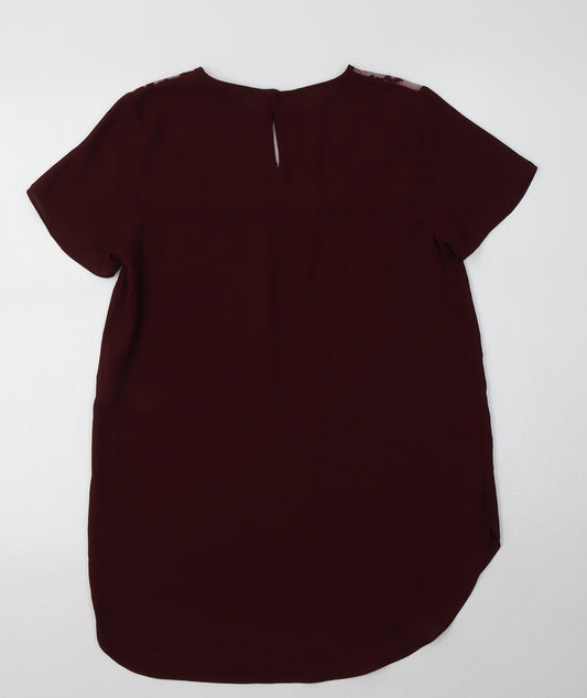 New Look Womens Purple Polyester Basic Blouse Size 10 Round Neck - Lace Detail