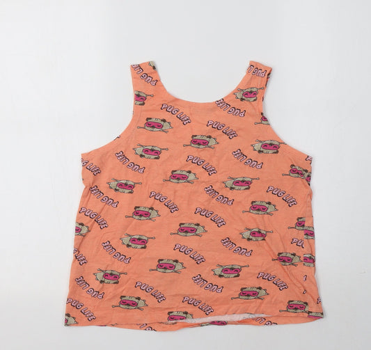 M&Co Girls Orange Cotton Basic Tank Size 11-12 Years Crew Neck - Pug Print