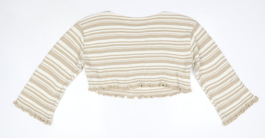 Nasty Gal Womens Brown Round Neck Striped Acrylic Pullover Jumper Size L