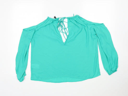 H&M Womens Green Polyester Basic Blouse Size 8 V-Neck