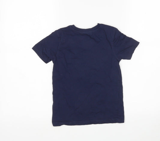 George Boys Blue Cotton Basic T-Shirt Size 5-6 Years Round Neck