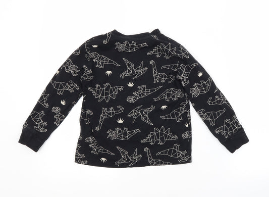 F&F Boys Black Animal Print Cotton Pyjama Top Size 5-6 Years - DINOSAURS