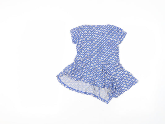 TU Girls Blue Floral Viscose A-Line Size 3-4 Years Round Neck