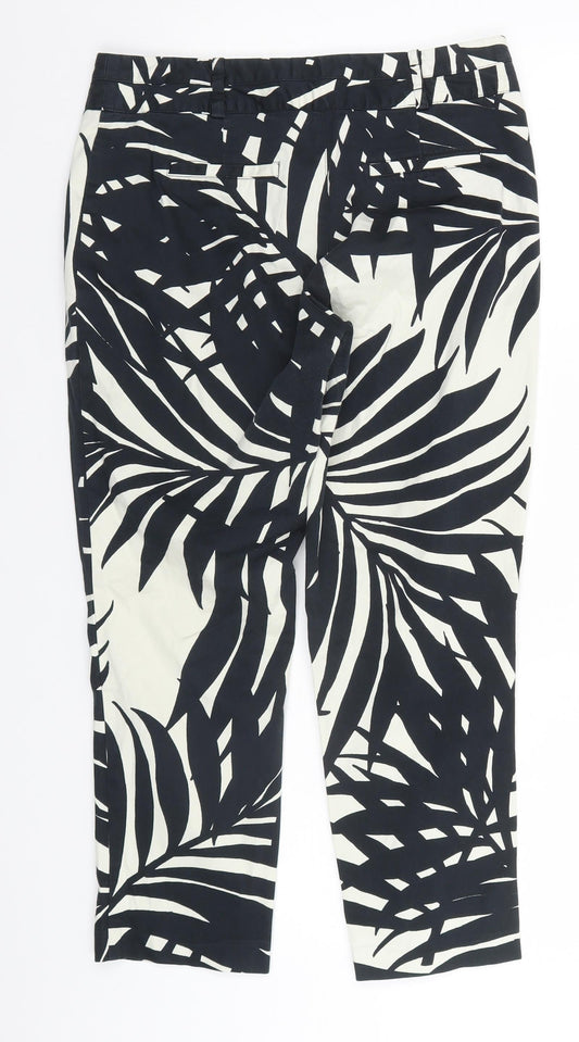 Debenhams Womens White Floral Cotton Trousers Size 12 L25 in Regular